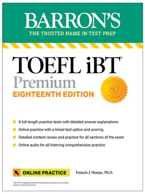 cover image of TOEFL iBT Premium with 8 Online Practice Tests + Online Audio